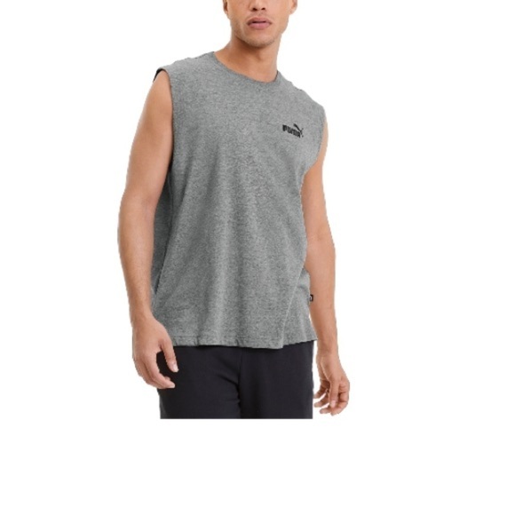 Puma Men's Ess Logo Graphic Sleeveless T-Shirt -Med Grey Heather- men’s shirt XL - Picture 4 of 8